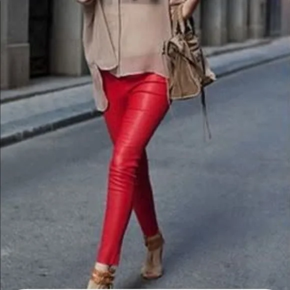 R+A red leather high waist pants 29